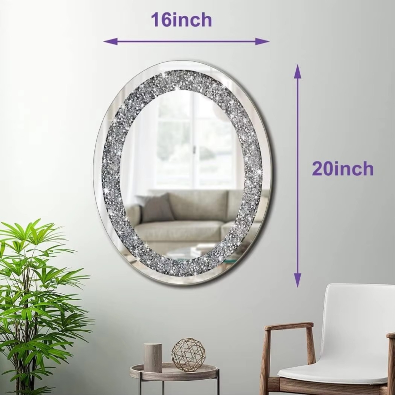 Supernalway Enterprise Crystal Crushed Diamond Oval Shaped Silver Mirror